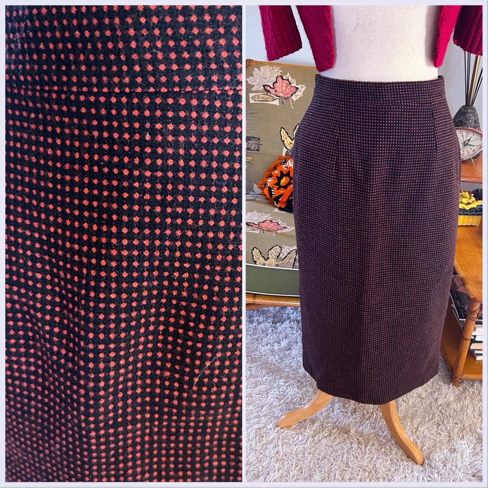 SOLD Retro Skirt 1950s Style Pencil Black Orange Wool Vivien Of Holloway UK 16 - Picture 1 of 8